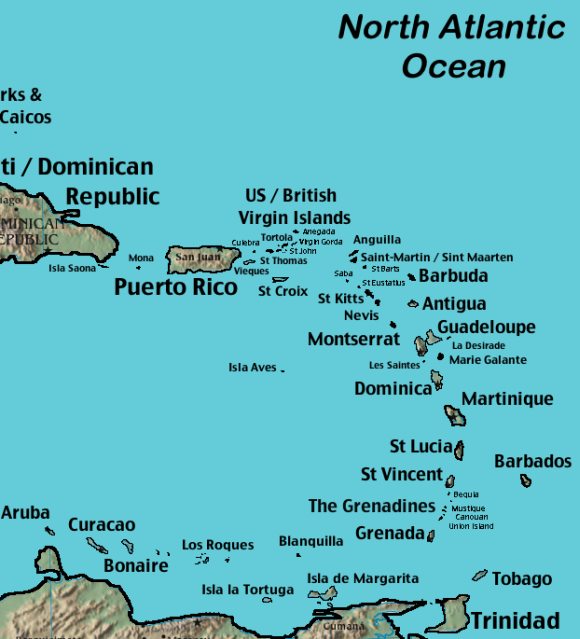 Map Of Caribbean Islands With Names